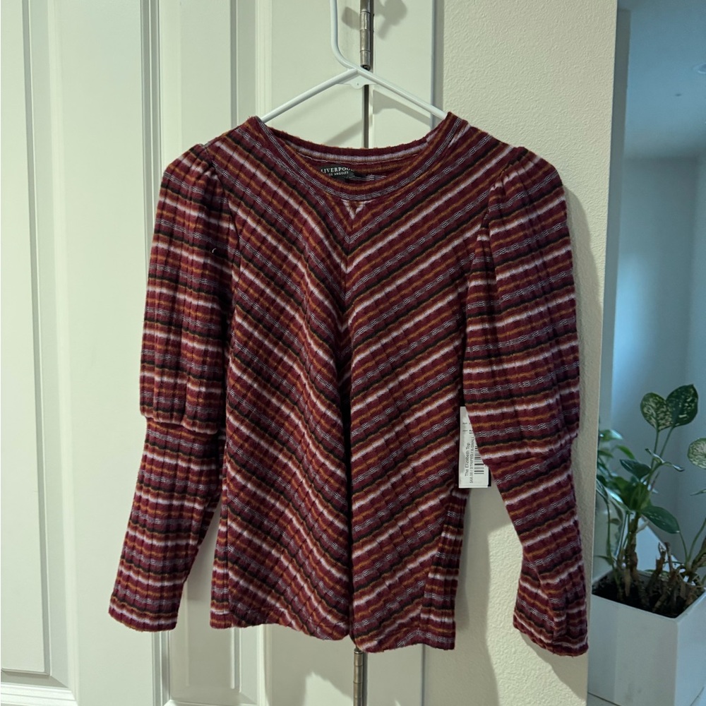 Liverpool Burgundy and Purple Striped Blouse